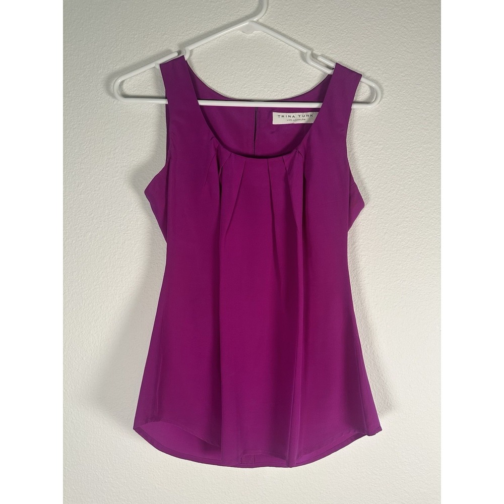 Trina Turk Textured Silk Pleated Tank Pink Size Small